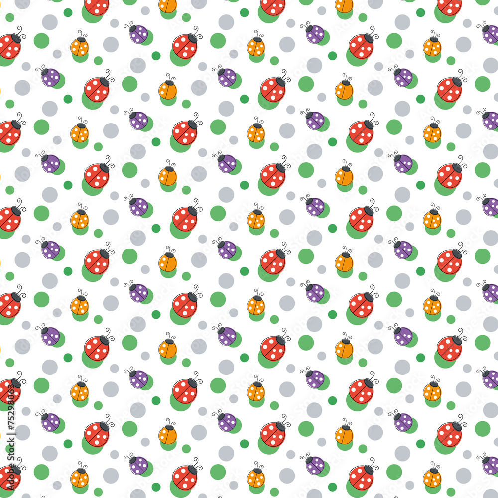 Vector seamless pattern background. With ladybugs and dots. Vector seamless pattern background. With ladybugs and dots.