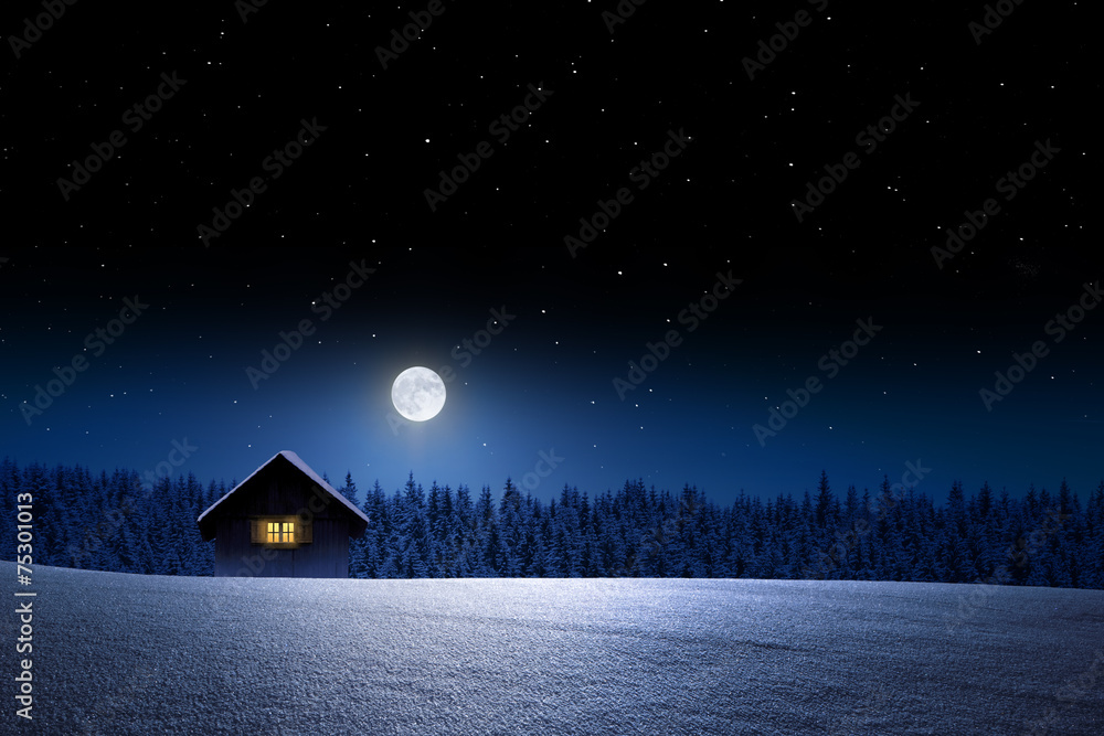 Fototapeta premium Schihütte bei Vollmond