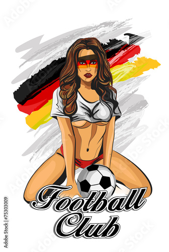 German soccer fan girl. Vector illustration.