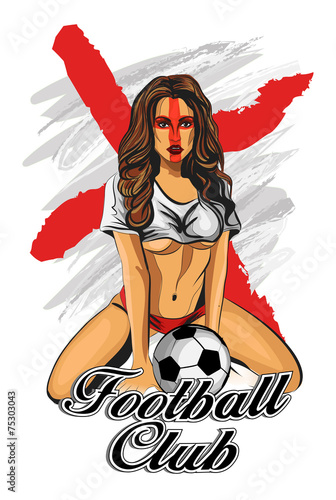 England soccer fan girl. Vector illustration.