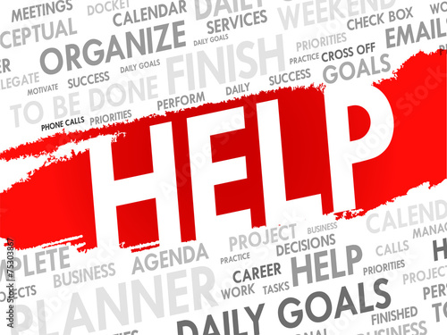 Word cloud of HELP related items, vector background