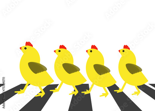 Εκτύπωση καμβά Four fab chicken crossing the road - pedestrian crossing.