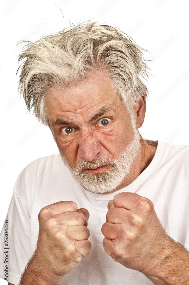 Crazy-Looking Old Man Threatening With His Fists Crazy-Looking Old Man Threatening With His Fists