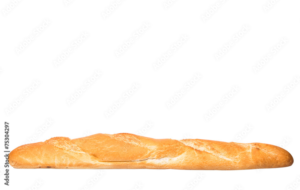 Fresh French baguette close up view over white background Fresh French baguette close up view over white background