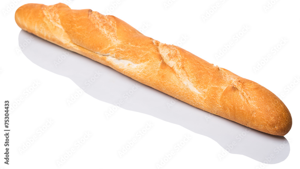 Fresh French baguette close up view over white background Fresh French baguette close up view over white background