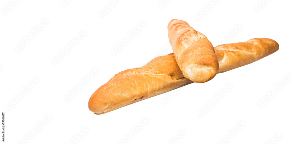 Fresh French baguette close up view over white background Fresh French baguette close up view over white background