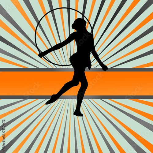 Active young girl gymnasts silhouettes in acrobatics spinning ri