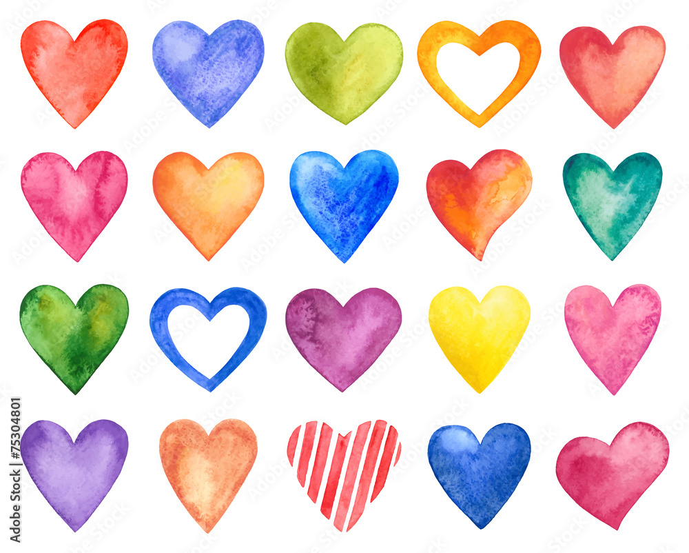 Vector watercolor hearts, Valentine Day.