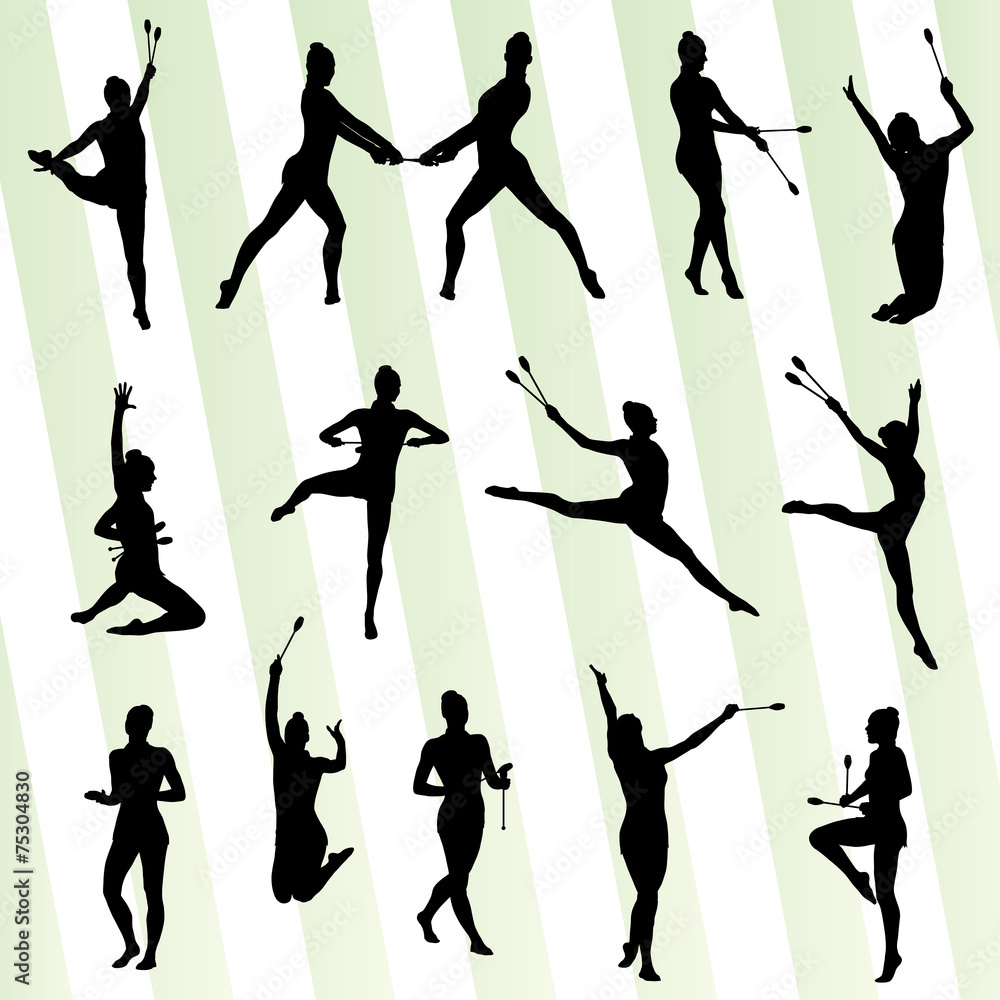 Rhythmic art gymnastics woman with clubs vector background Rhythmic art gymnastics woman with clubs vector background