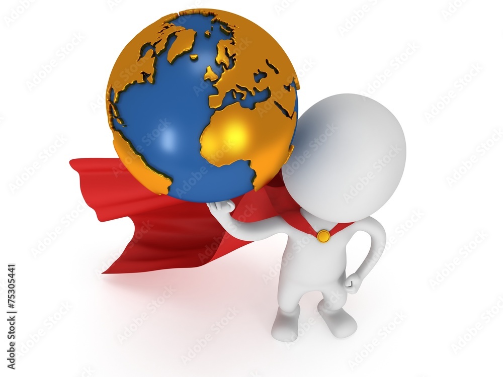 Brave superhero hold world on pointing finger Brave superhero hold world on pointing finger
