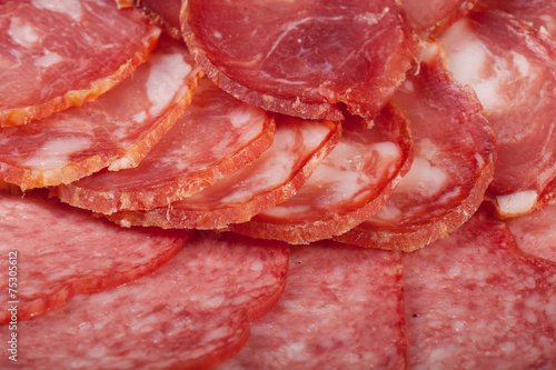 The background - detail of sliced salami
