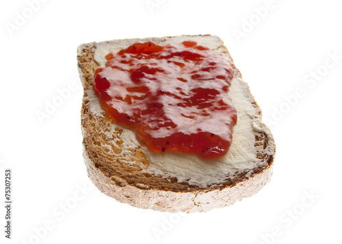 Toast with butter and strawberry jam