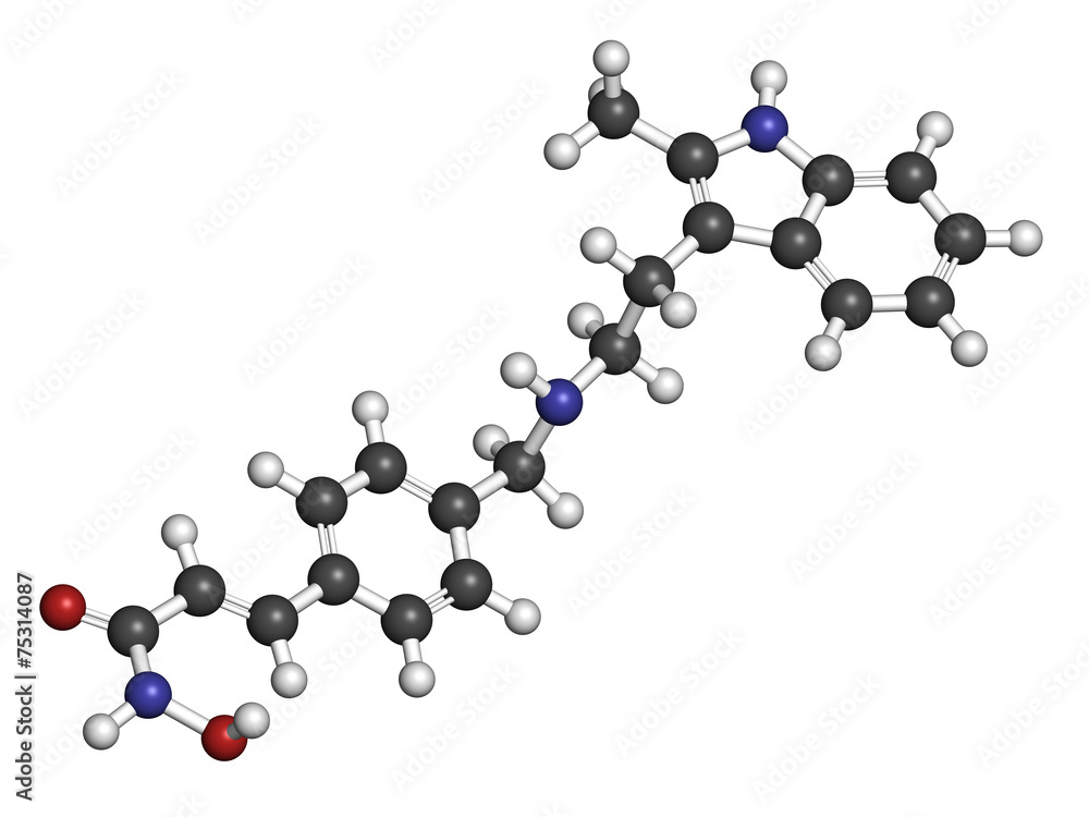 Panobinostat cancer drug molecule. Histone deacetylase inhibitor Panobinostat cancer drug molecule. Histone deacetylase inhibitor