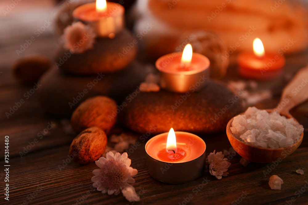 Composition of spa treatment on wooden background Composition of spa treatment on wooden background