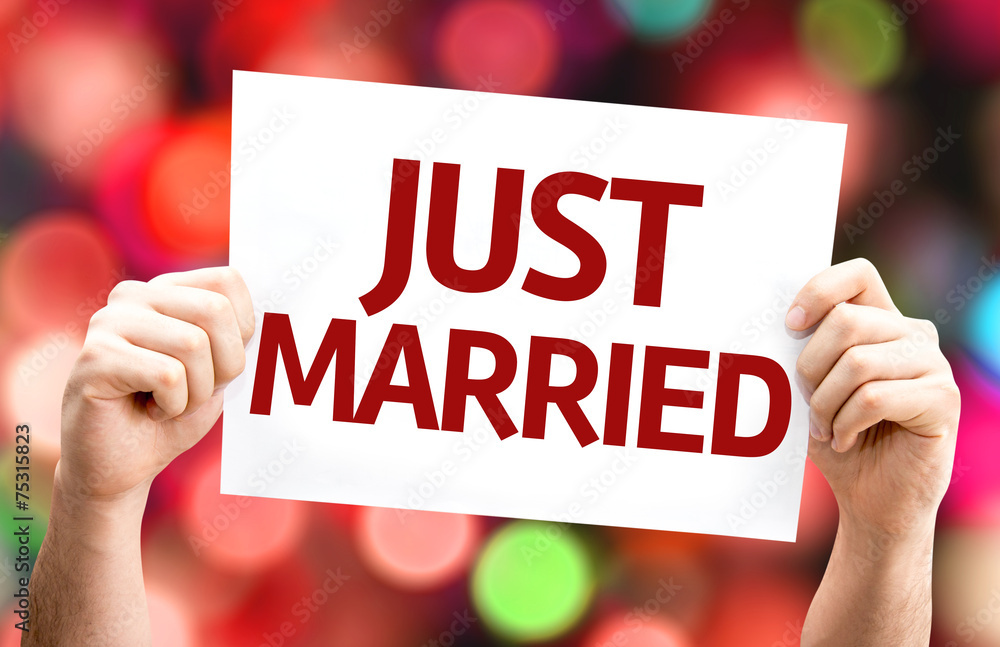Just Married card with colorful background Just Married card with colorful background