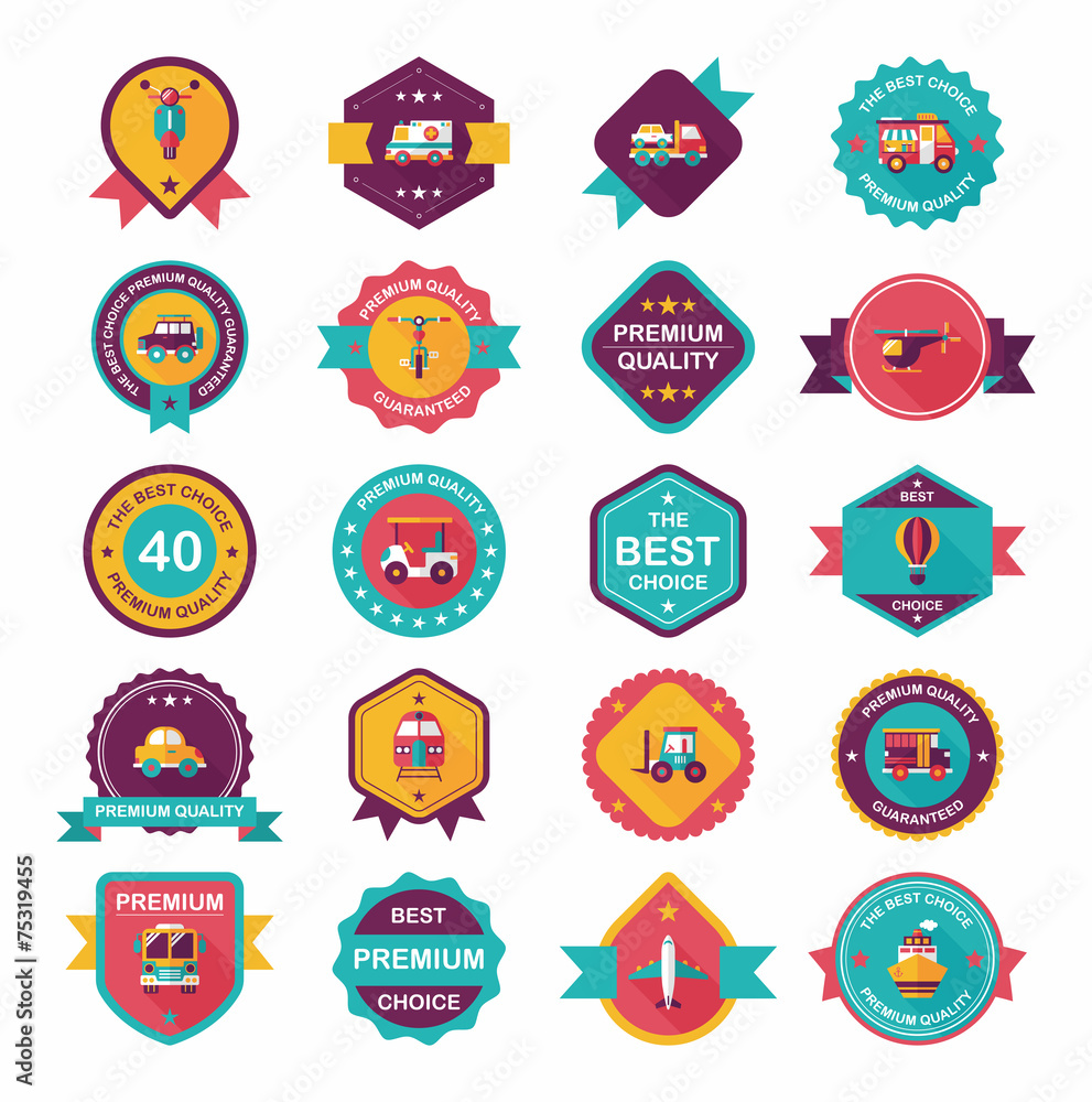Transportation badge flat design background set, eps10 Transportation badge flat design background set, eps10