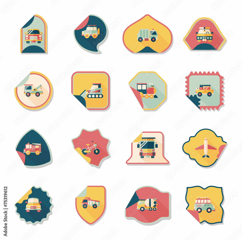 Transportation sticker flat design background set, eps10