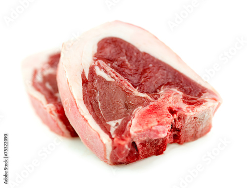 Raw uncooked lamb loin beef chop isolated on white in studio