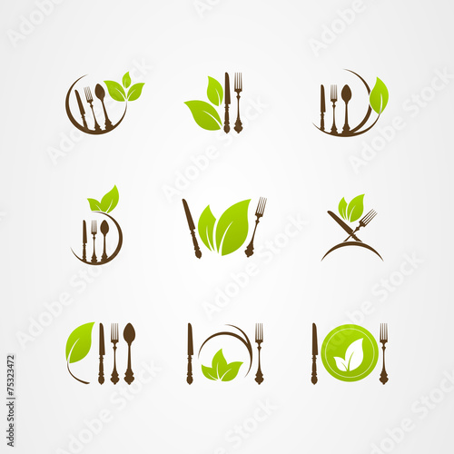 Vector organic food cutlery leaf logo icon