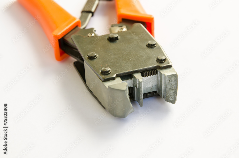 Crimping tool for twisted pair on a white background, isolated Crimping tool for twisted pair on a white background, isolated