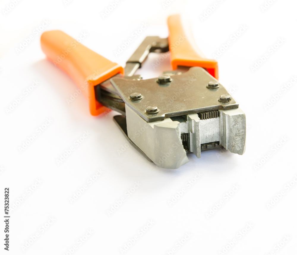 Crimping tool for twisted pair on a white background, isolated Crimping tool for twisted pair on a white background, isolated