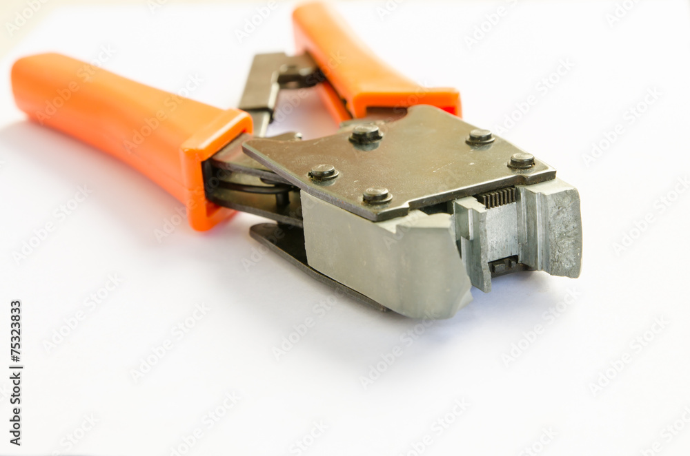 Crimping tool for twisted pair on a white background, isolated Crimping tool for twisted pair on a white background, isolated