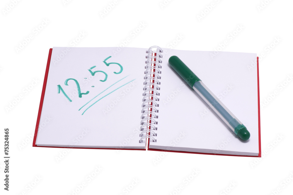 Notebook with written numbers and green felt-tip pen. Notebook with written numbers and green felt-tip pen.