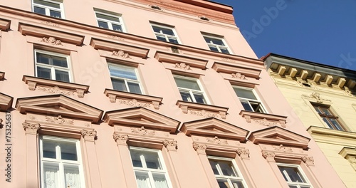 Photography facade of an ancient building with large Windows