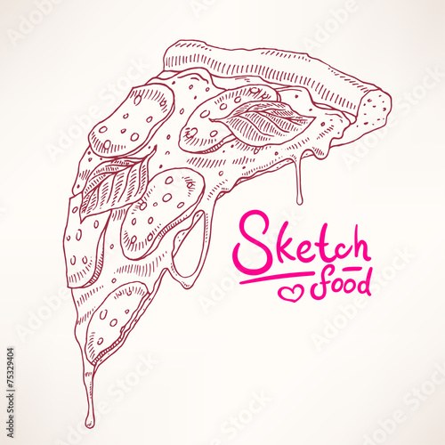 sketch slice of pepperoni pizza