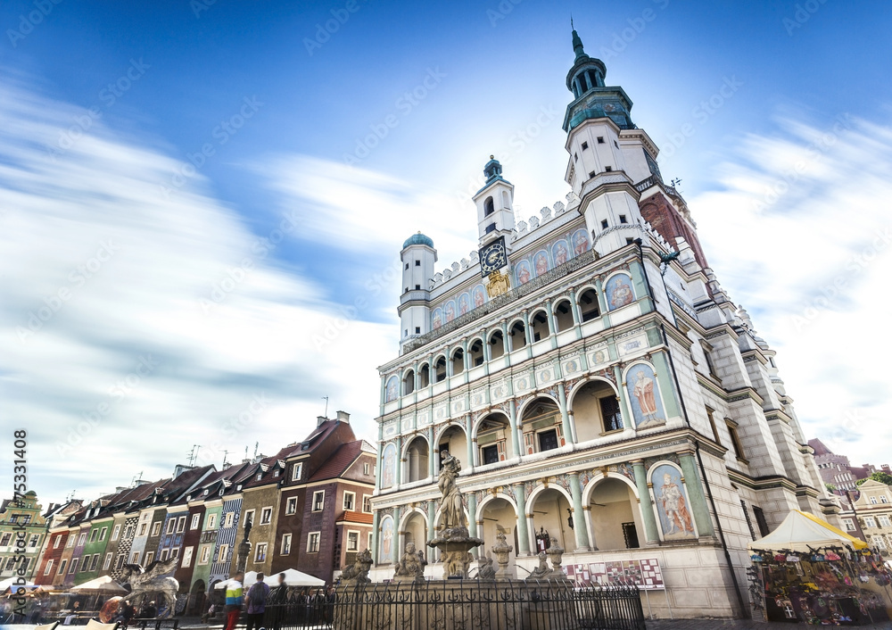 Historic Poznan City Hall located in the middle of a main square