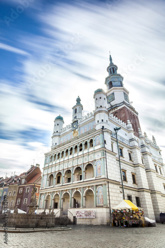 Historic Poznan City Hall located in the middle of a main square