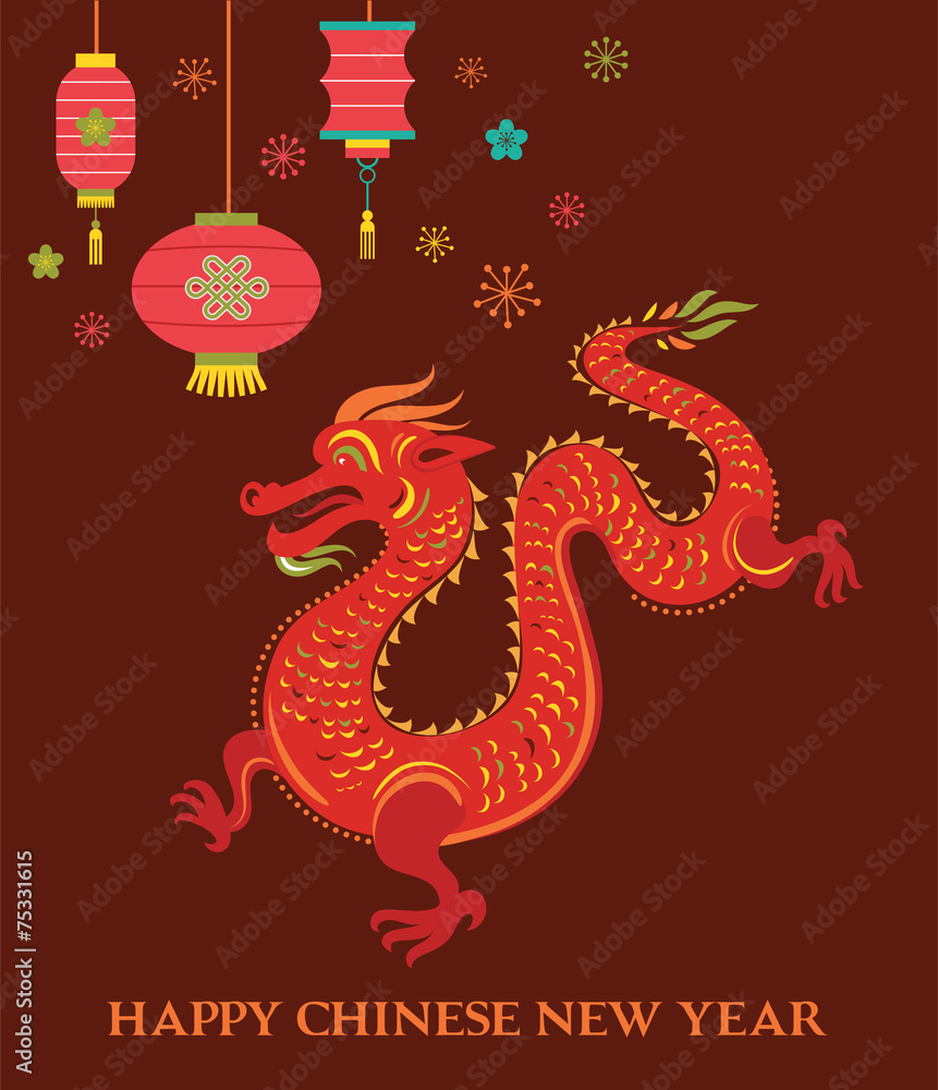 Obraz premium Chinese New Year background with red dragon