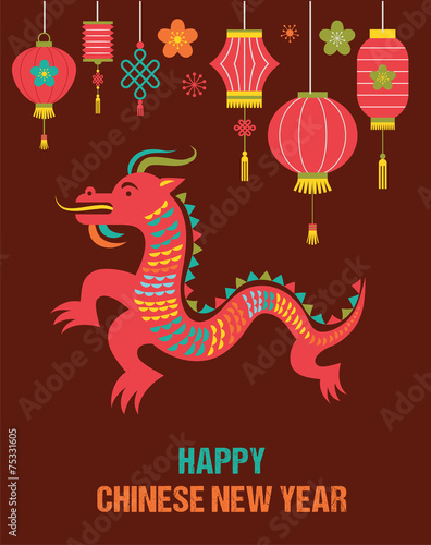 Chinese New Year background with red dragon