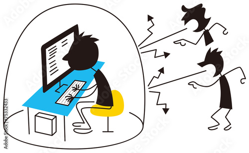閉じこもって人の意見を無視する男性