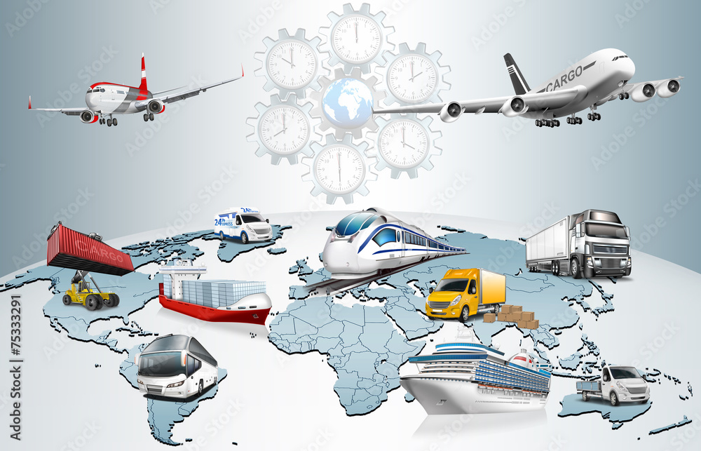 Weltkarte, Globus Transport Logistik Stock Illustration | Adobe Stock