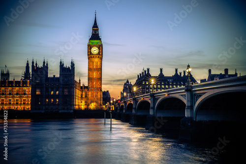 Big Ben and Houses of parliament at dusk, London, UK 