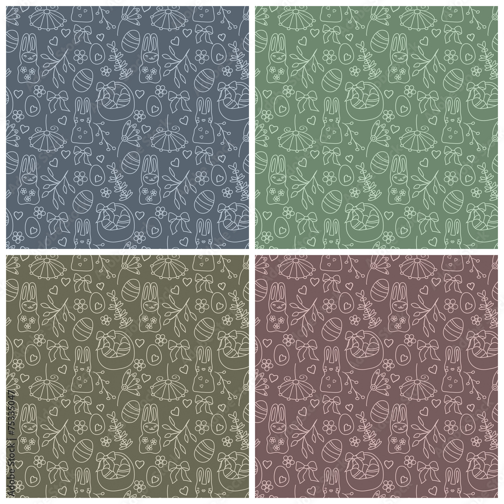 set of four easter seamless patterns