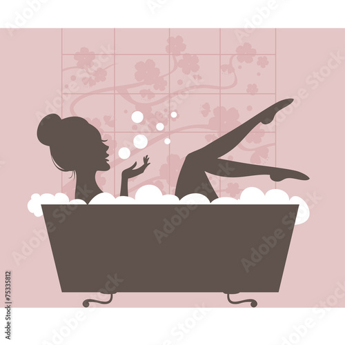 Beautiful woman taking a bath. Vector illustration