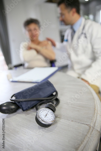 Blood pressure medical equipment set on table