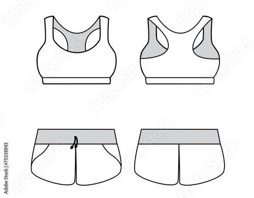 Vector illustration of women's sport underwear. Bra and shorts.