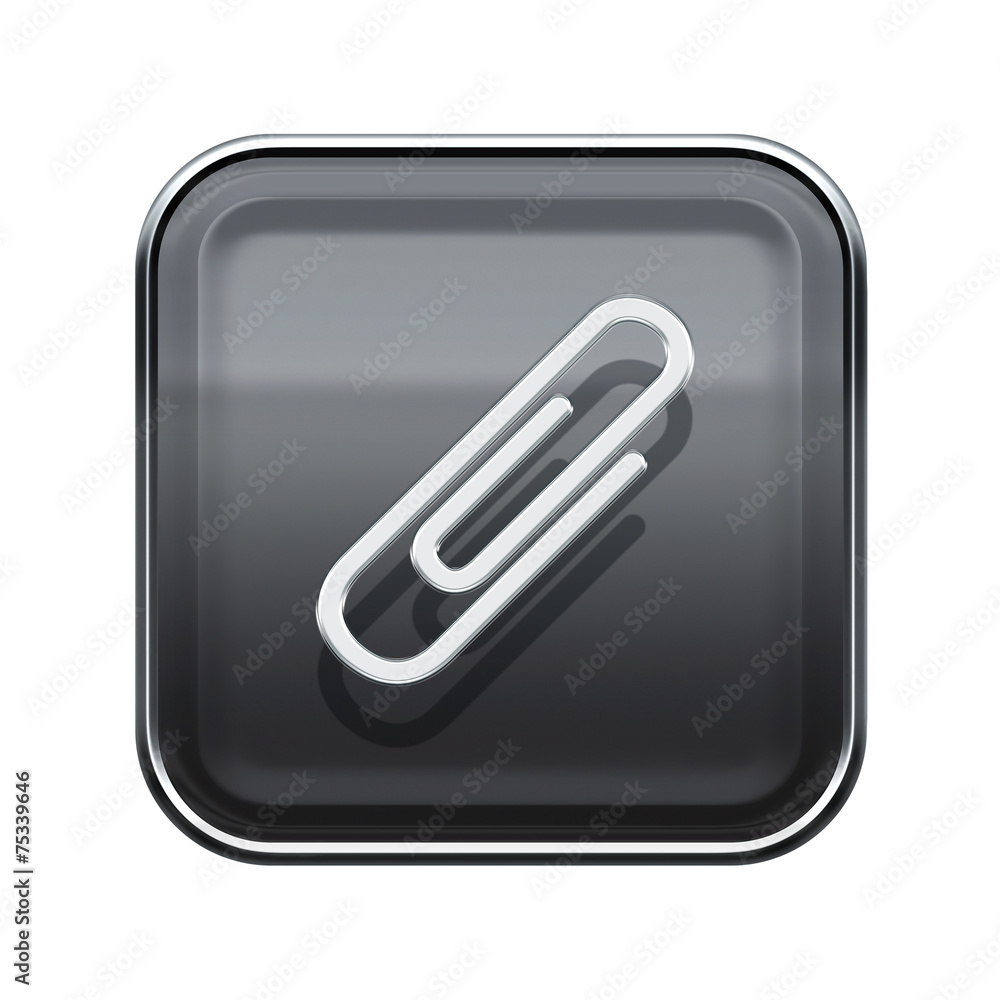 Paper clip icon glossy grey, isolated on white background Paper clip icon glossy grey, isolated on white background