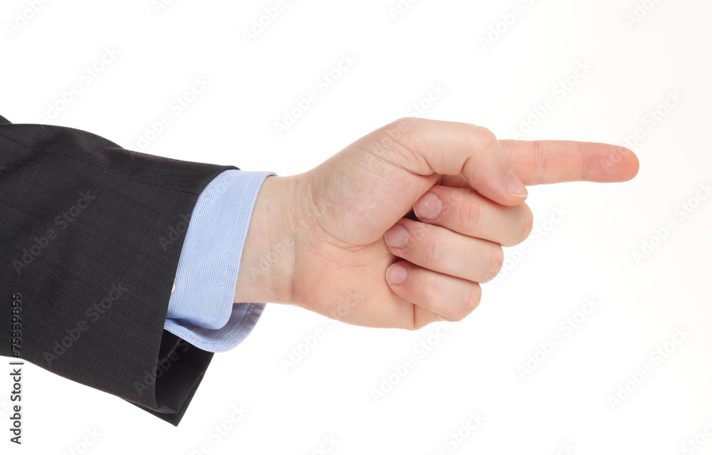 Business man's hand pointing right , isolated on white Business man's hand pointing right , isolated on white
