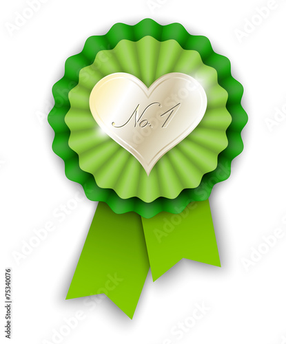 green ribbon rosette with golden heart