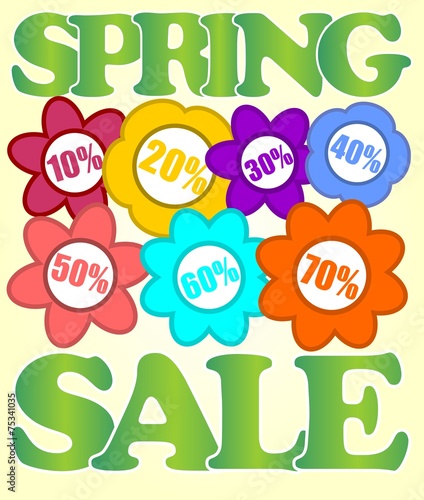 Spring sale billboard with colorful flowers and percent labels