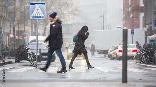 crossing with people and snow