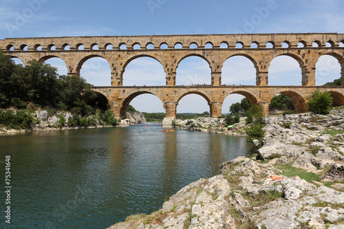 Pont du Gard is an old Roman aqueduct near Nimes,France