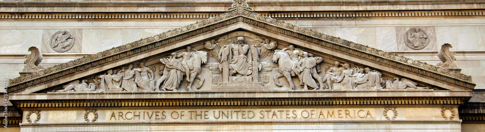 National Archives Building detail  in Washington DC, USA