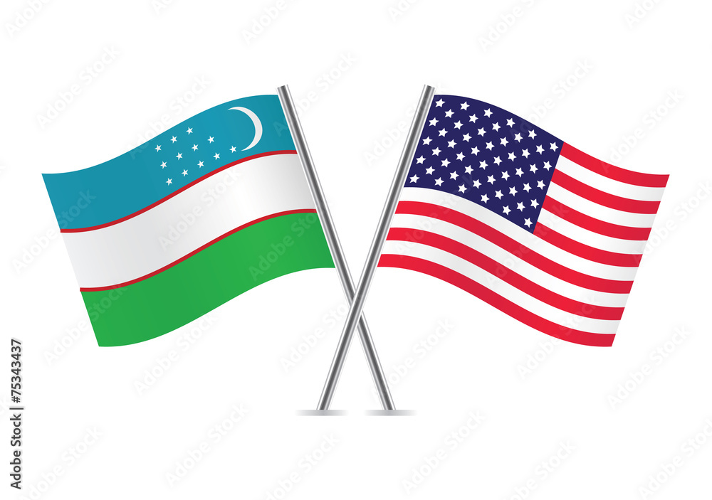 American and Uzbekistan flags. Vector illustration.