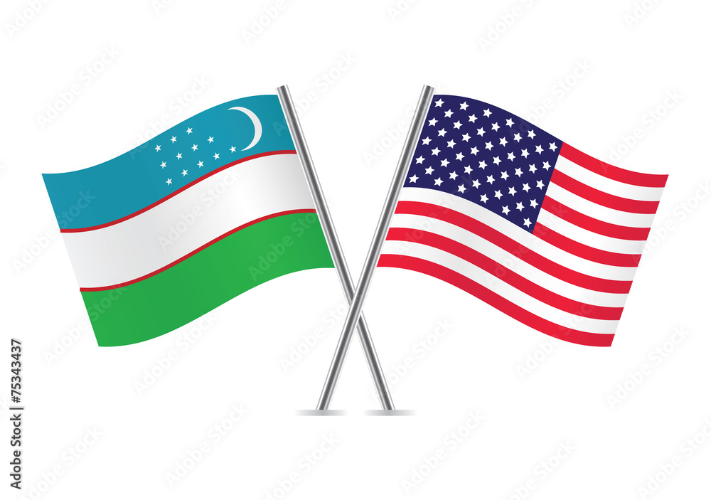 Fototapeta premium American and Uzbekistan flags. Vector illustration.