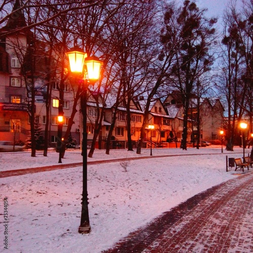 Warm light in cold evening photo